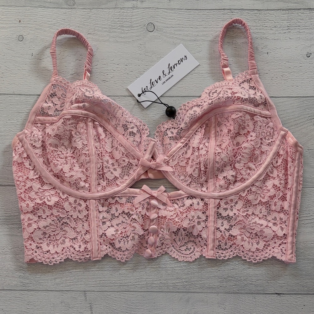 For Love And Lemons Creamsicle Lace Bustier Corset Crop Top Bra 38C Pink